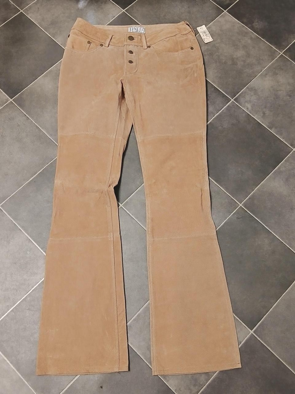 B.B Dakota 5/6 100% Brown Leather Tan Flared Boot-Cut Pants W/ Poly Lining